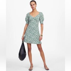 Madewell Seamed V-Neck Mini Dress Printed Abstract leaf Kelly Verdant Green 00